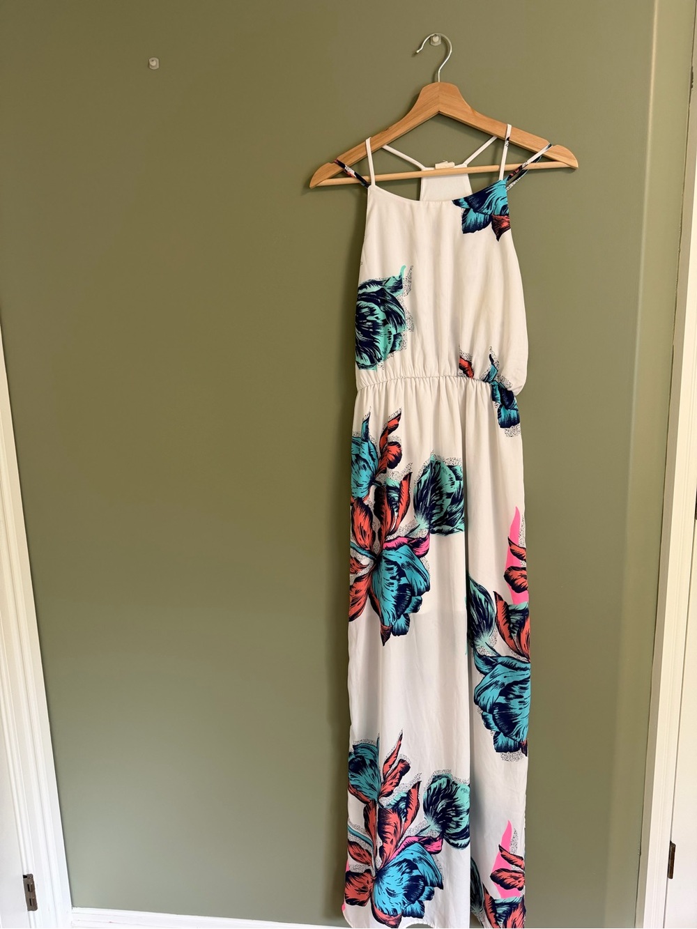 Pink Owl White Maxi Dress with Blue and Pink Floral Print